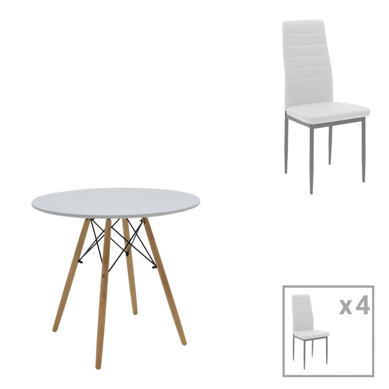 Masa Cu Scaune Set dining Julita-Parker, 5 piese, Alb-Natural, 80x80x73 cm
