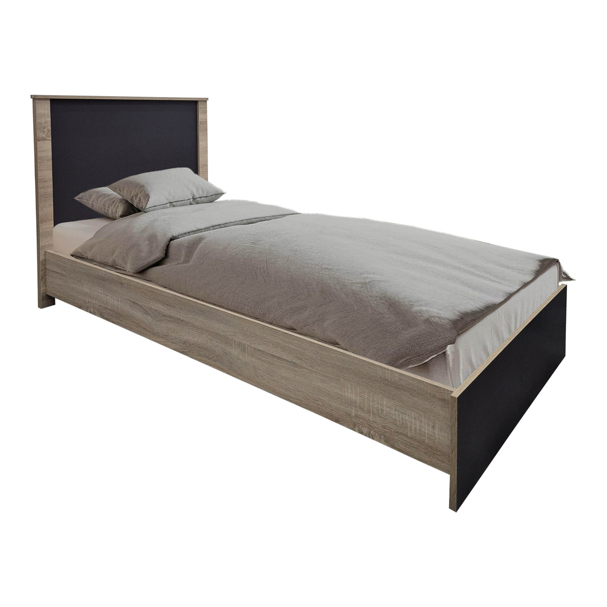 Set Dormitor Athos cu Pat, Stil Sonoma Charcoal, Lemn, 90x190 cm