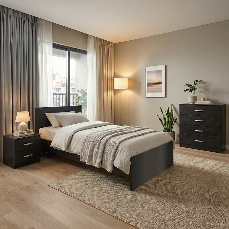 Set Dormitor Athos cu Pat 90x190 cm, Wenge, Set 3 Piese