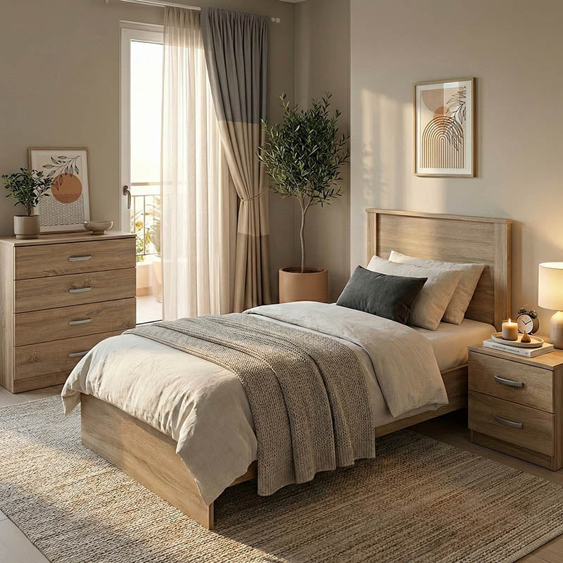 Set dormitor Athos Sonoma cu pat, lemn, compacte, 90x190 cm