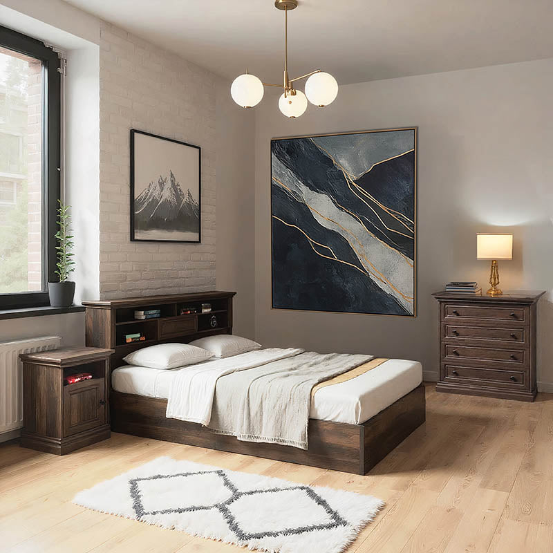 Set dormitor cu 3 piese Mozart, Lemn, Nuc, 160x200 cm