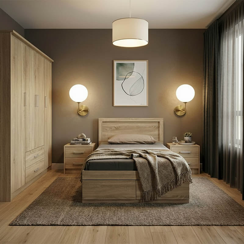 Set dormitor Olympus Sonoma, Lemn, Set 4 piese, Pat 120x200 cm