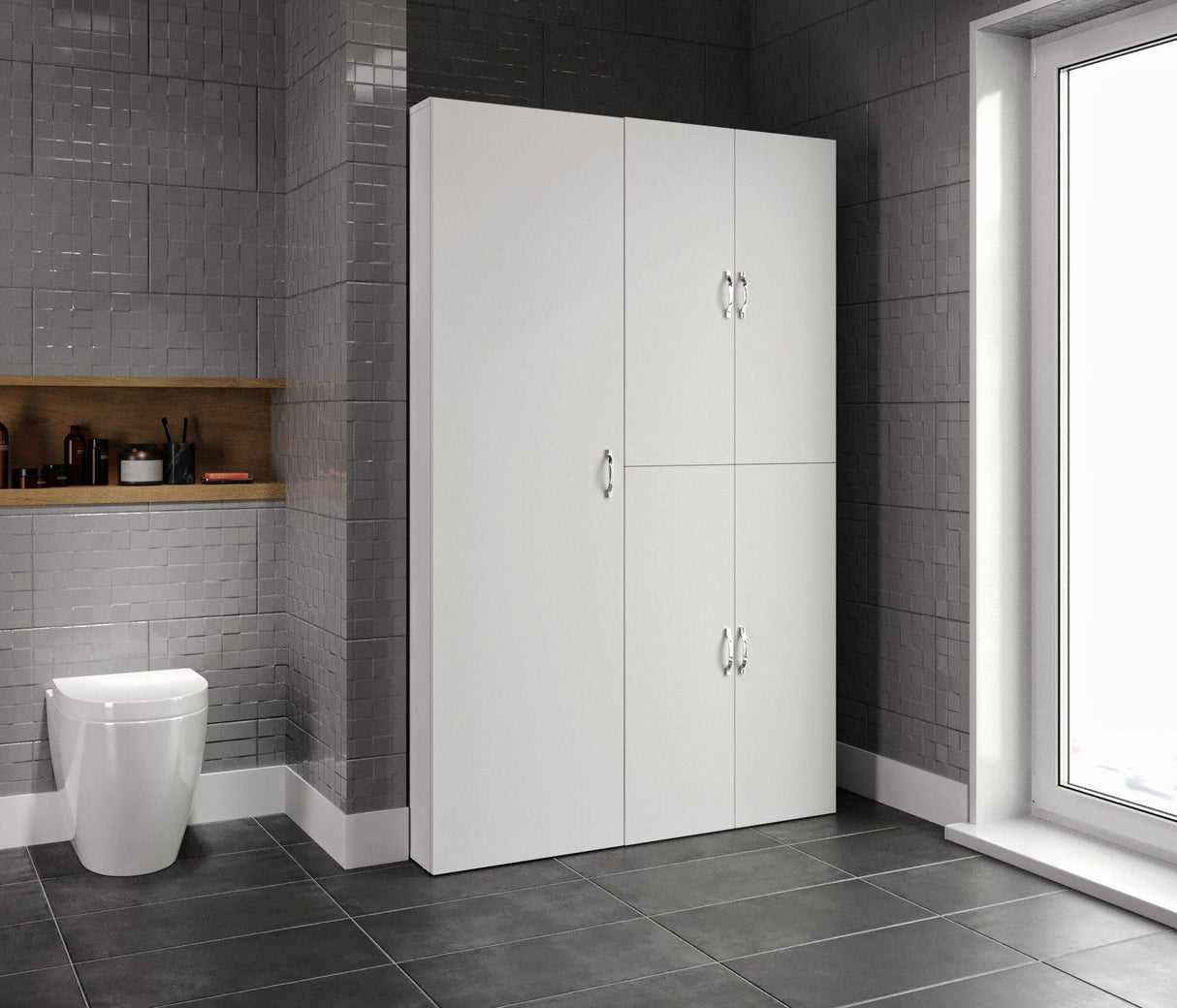 Set Dulap Baie pentru Masina de spalat, uscator si masa de calcat, Miranda , Alb, 71x194x69 - 54 x 194 x 52 cm