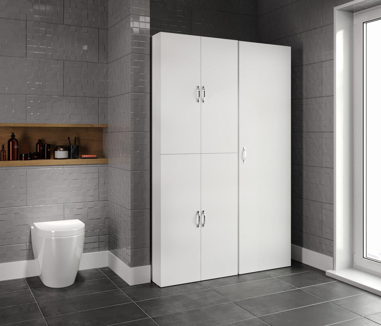 Set Dulap Baie pentru Masina de spalat, uscator si masa de calcat, Miranda , Alb, 71x194x69 - 54 x 194 x 52 cm