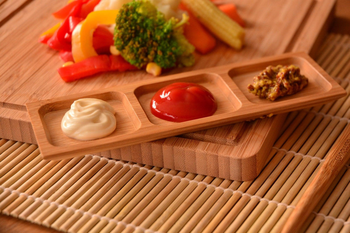 Set farfurii cu sos de bambus Almeria 3, Nuc, 1.5x6x18 cm