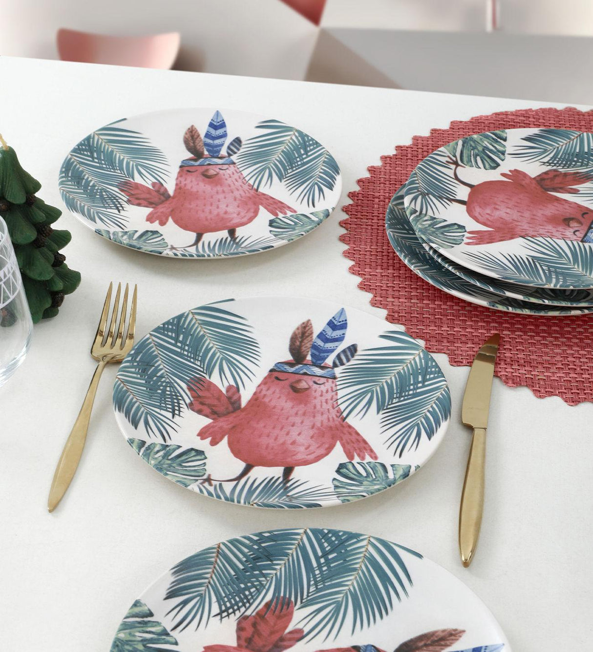 Set farfurii din ceramica pentru desert, Multicolor, 25x3.7x25 cm