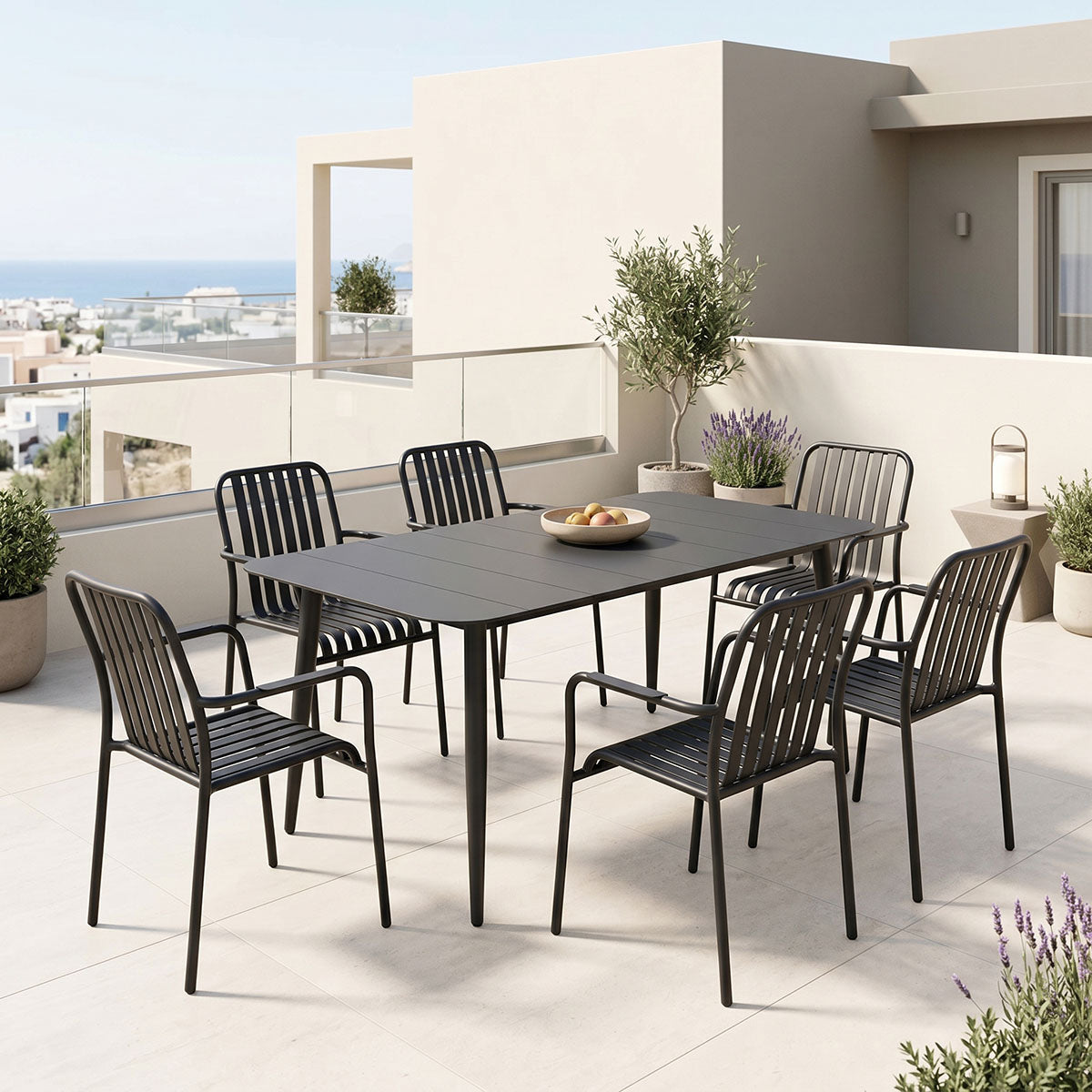 Set dining exterior Heven Vista, 7 piese, 150x80x72 cm - Negru