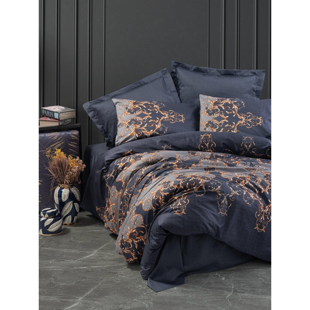 Set Lenjerie de pat double din satin, Albastru, 200x220 cm