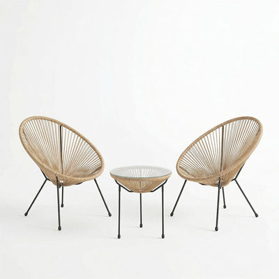 Set lounge exterior Acapulco, 3 piese, Negru-Natural, metal si ratan PE, vedere frontală, metal, ratan, sticlă, pentru grădină sau terasă