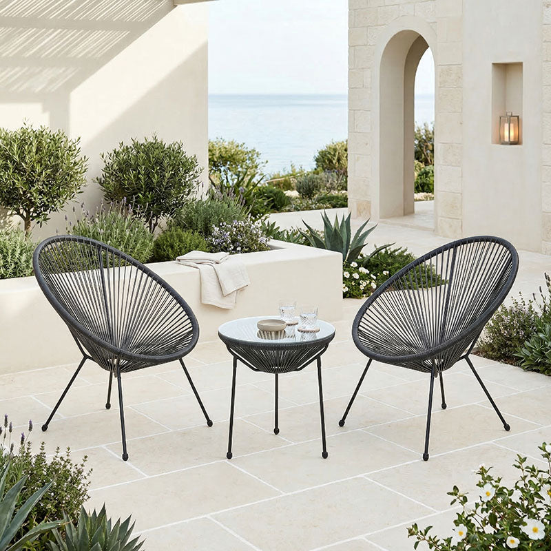 Set lounge exterior Acapulco, 3 piese, metal si ratan PE, Negru, 50x50x52 cm - Negru