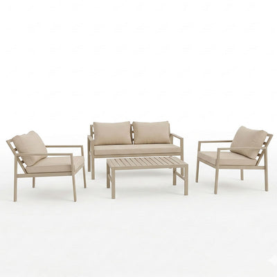 Set lounge grădină cu funcție modulară Gardenly, Aluminiu, 4 piese, Cappuccino cu perne, beige, 141x69x72 cm, imagine suplimentara