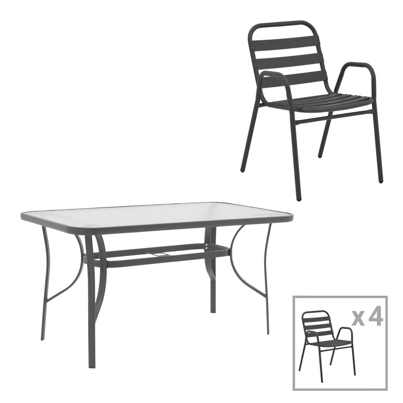 Set masă cu funcție dining Ensure-Sussie, metal și sticlă, Gri, 120x70x70 cm