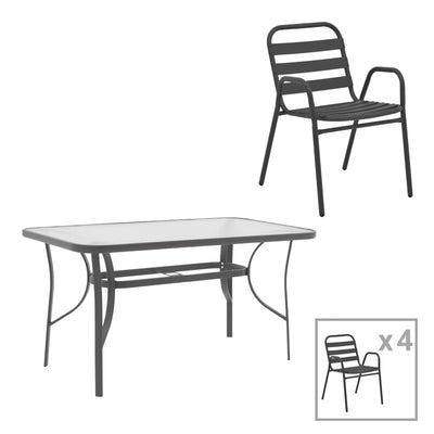 mobilier de gradina Set masă cu funcție dining Ensure-Sussie, metal și sticlă, 120x70x70 cm