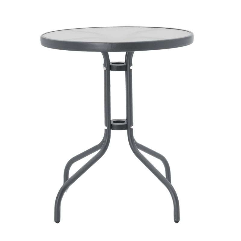 Set Masa de sufragerie Calan-Watson 3 metal Gri si sticla calita, D60x70 cm, detaliu produs