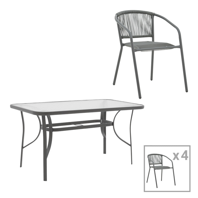 Set masă de sufragerie cu 4 scaune Ensure-Lindaria, Metal/ Sticlă, Gri antracit, 120x70x70 cm