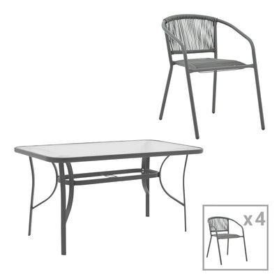 mobilier de gradina Set masă de sufragerie cu 4 scaune Ensure-Lindaria, Metal/ Sticlă, 120x70x70 cm, Gri antracit