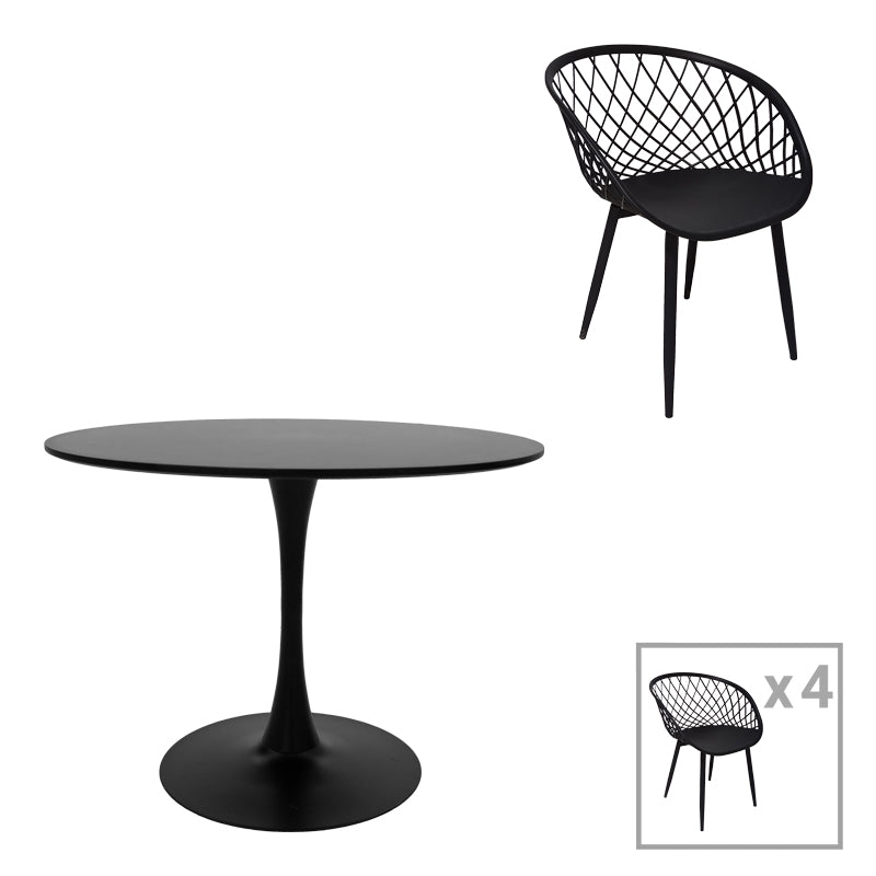 Set Masa de sufragerie Ezra-Balou 5 -mdf, neagra, D100x75 cm