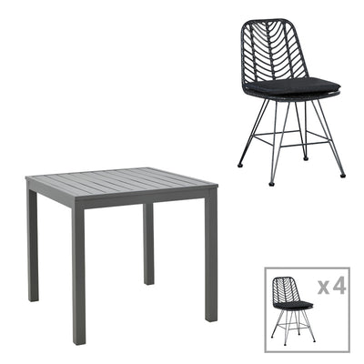 mobilier de gradina Set Masa Dining cu 4 Scaune Kliton-Naoki, Aluminiu și metal, 80x80x74 cm, Închis Antracit Negru