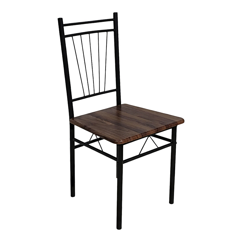 Set masă dining cu 5 piese, imitatie nuc și metal, model Roza, picioare, negre, 110x60x75 cm