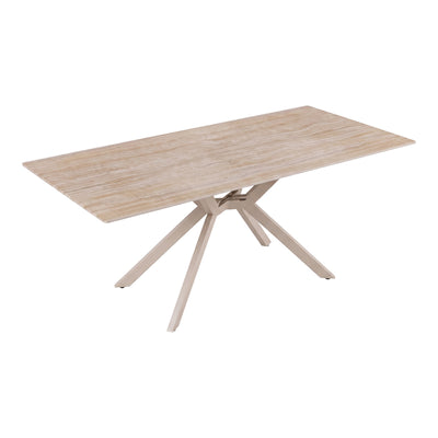 Set masa si 4 scaune Olven-Nelda, Piatra sinterizata si catifea, Crem-Travertin, 180x90x75 cm, detaliu produs