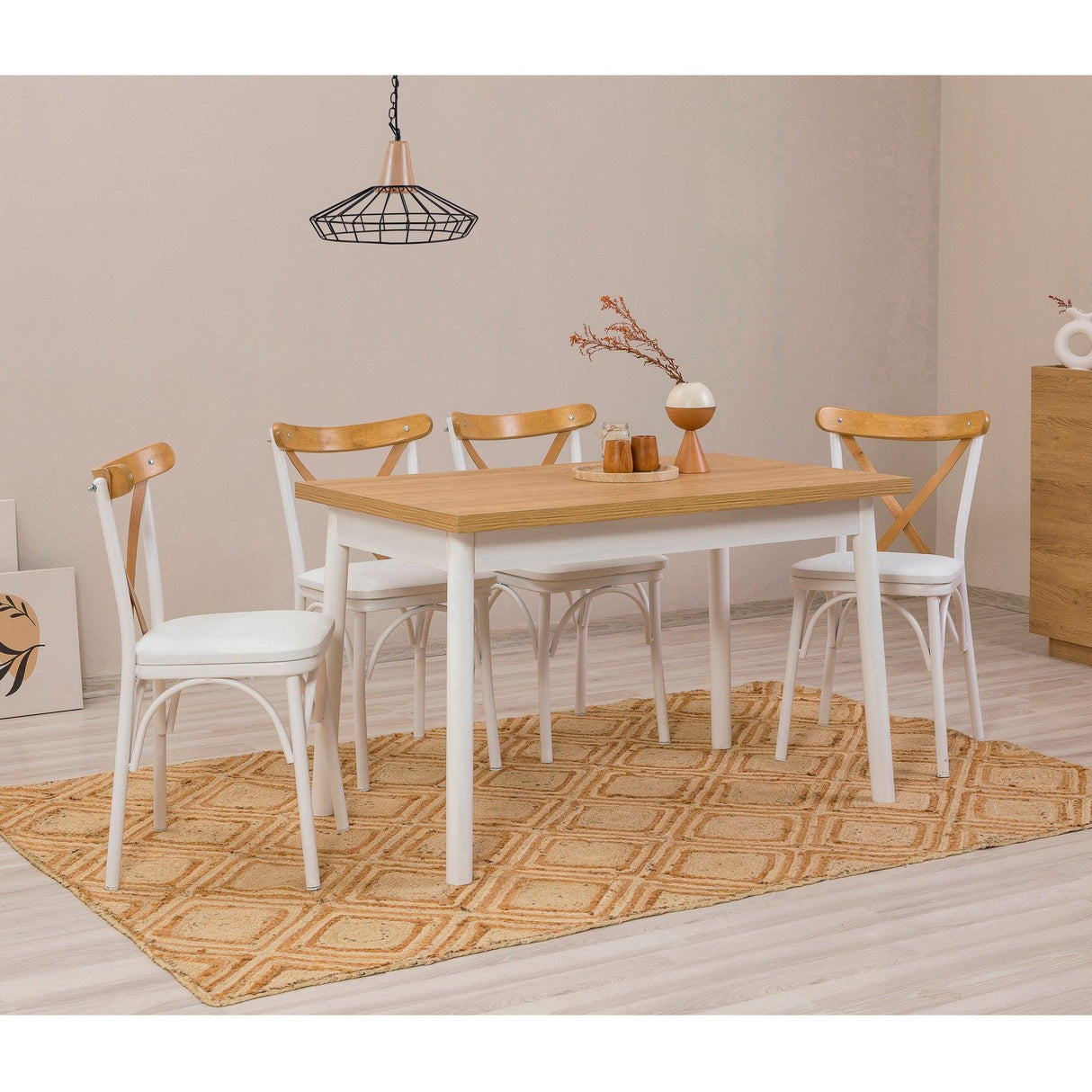 Set masă și scaune (5 bucăți) OLİVER SBT WHİTE KARİNA-Table & Chairs Set 2, Alb, 77x75x120 cm