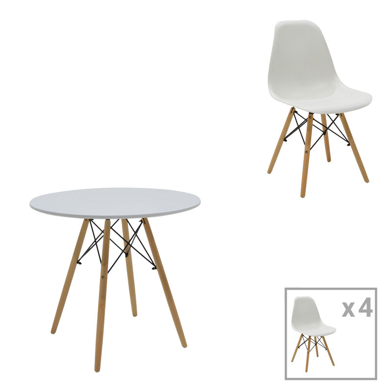 Set masa si scaune 5 piese Julita Alb 80x80x73 cm