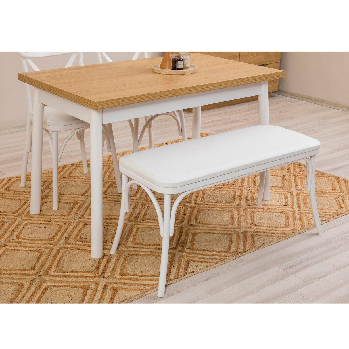 Set masă și scaune (6 bucăți) OLİVER SBT.WHİTE-KARİNA-WHİTE Table & Chairs Set 1, Alb, 77x75x120 cm