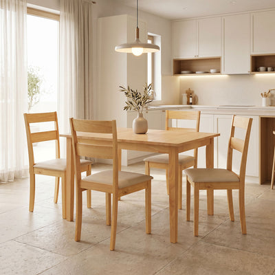 Set masa si scaune Dallan Country, Lemn rubberwood, Natural, 150x80x74 cm