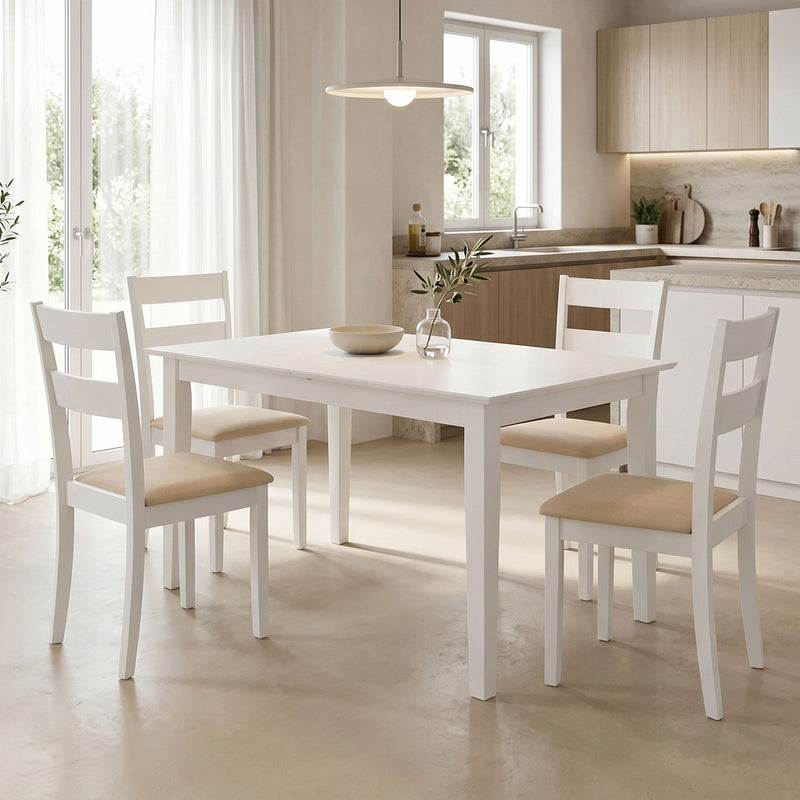 Set masa si scaune Dallan Mabor, Lemn rubberwood, Alb, 150x80x74 cm