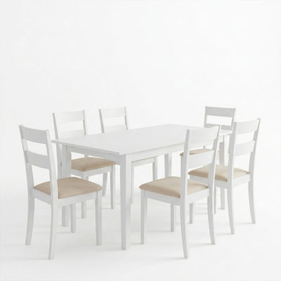Set masa si scaune Dallan Mabor, Lemn rubberwood, Alb, 150x80x74 cm, imagine ambient