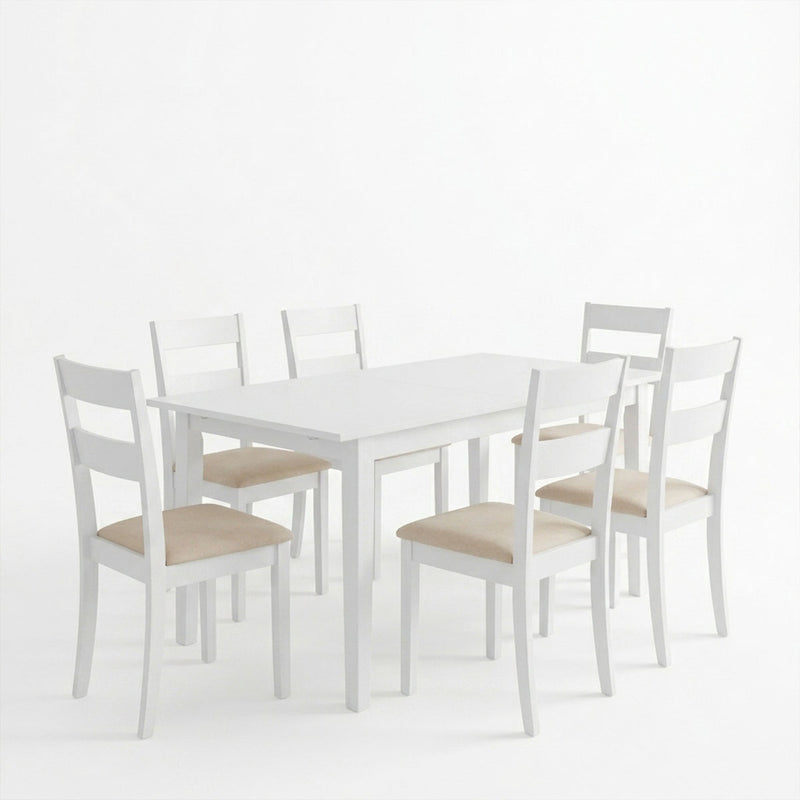 Set masa si scaune Dallan Mabor, Lemn rubberwood, Alb, 150x80x74 cm, imagine ambient