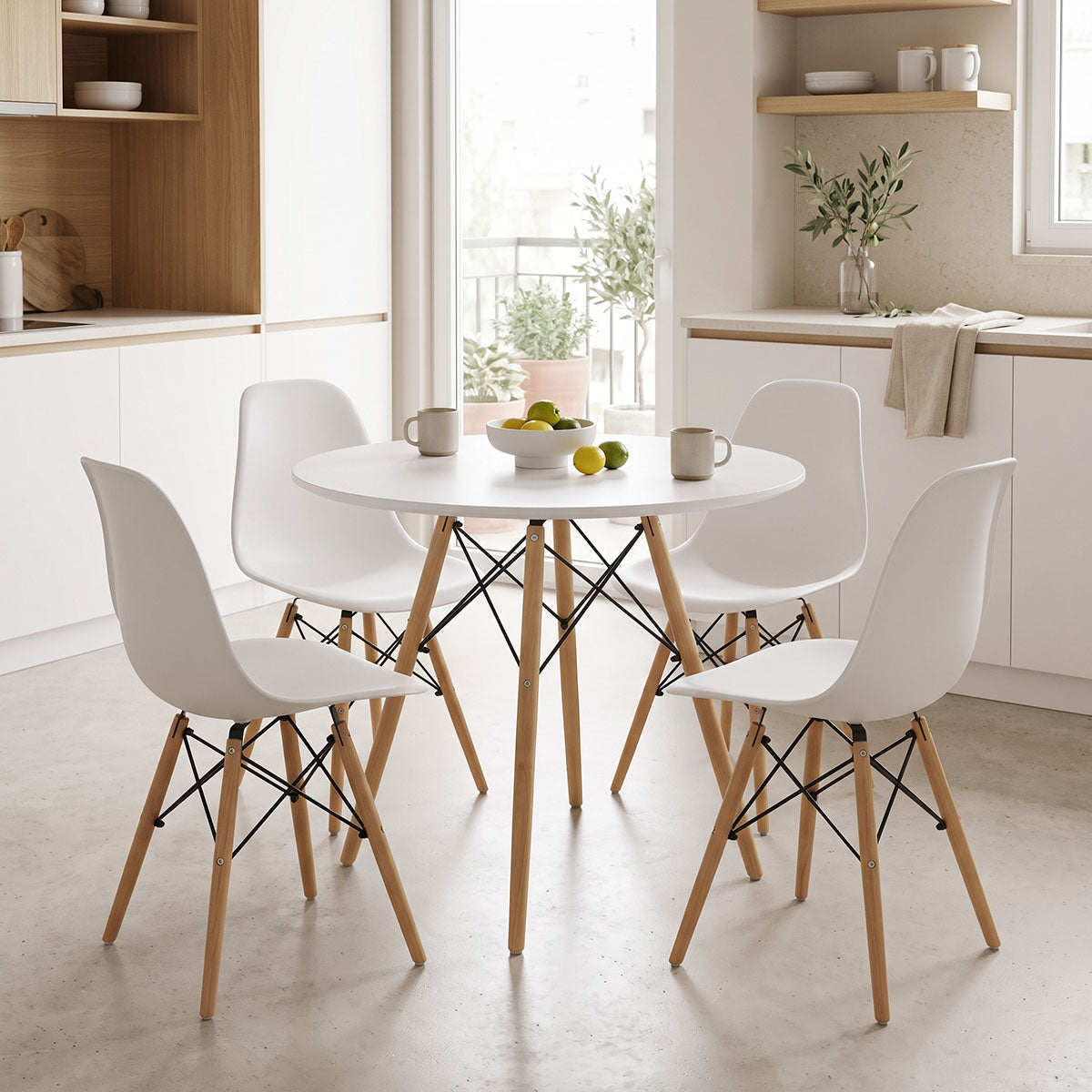 Set masa si scaune Dining, Alb, D80x73 cm