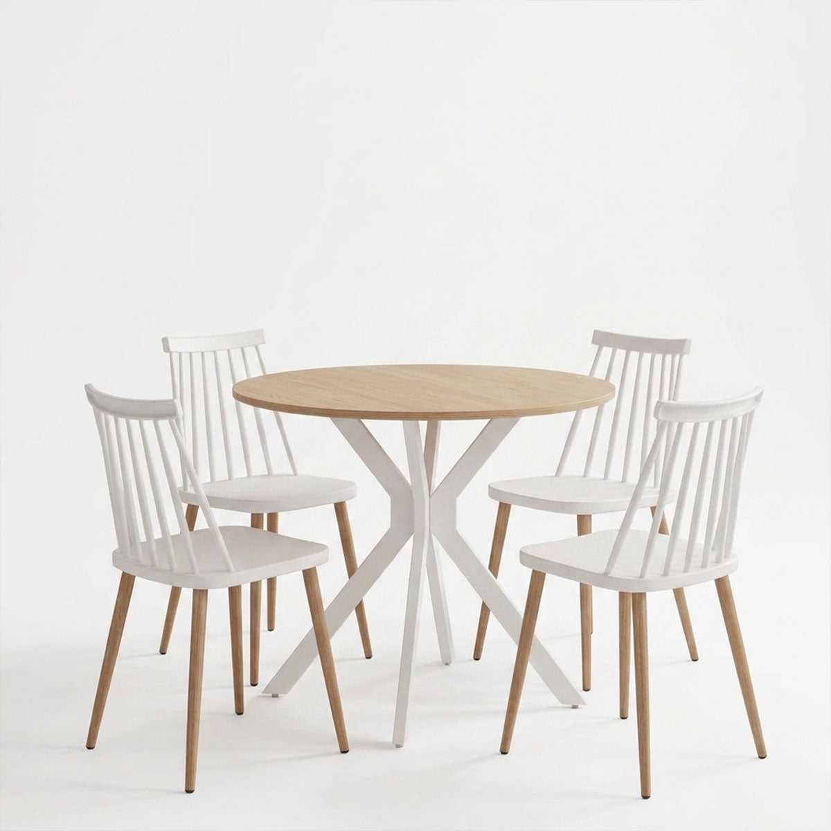 Set masa si scaune Dining, Alb, D80x75 cm