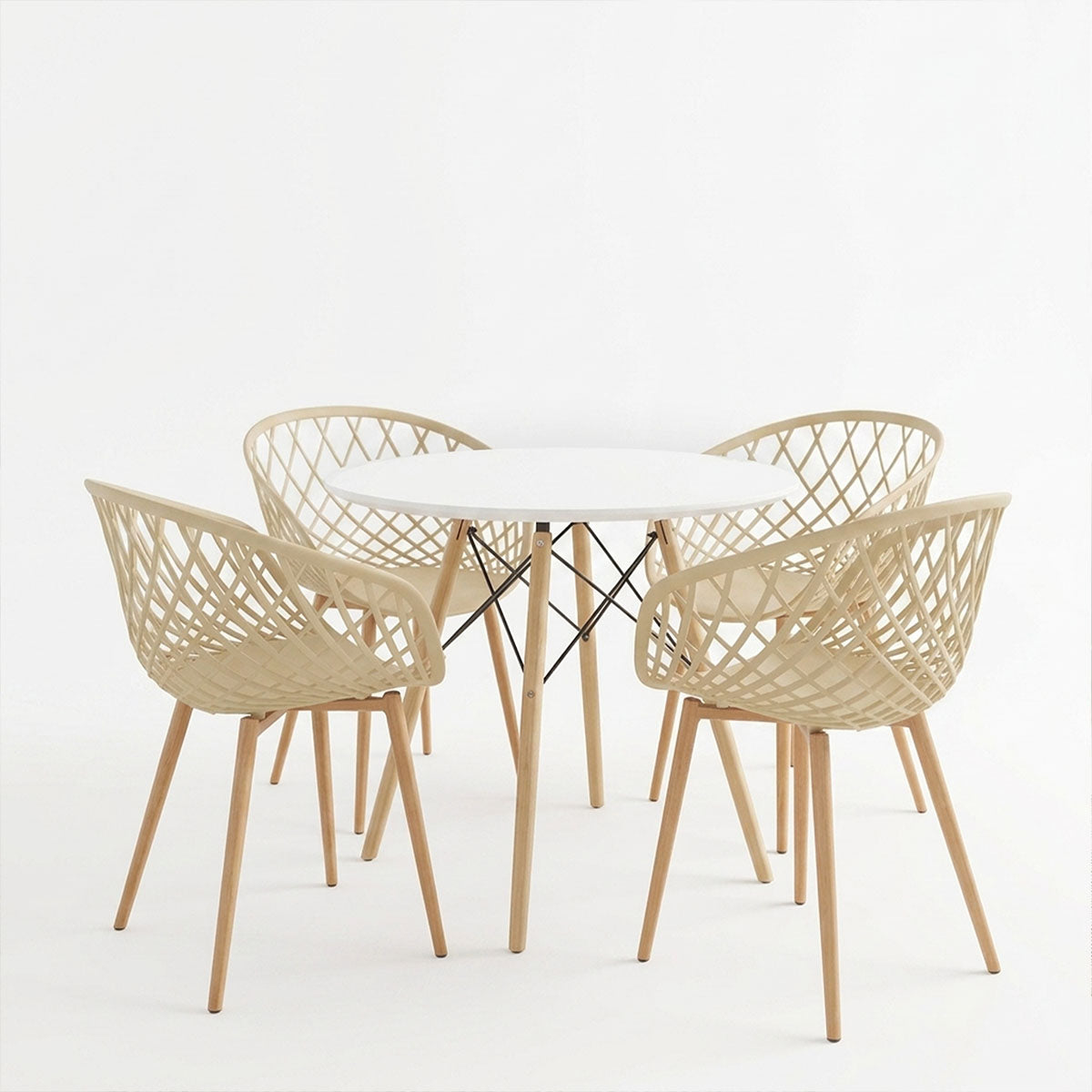 Set masa si scaune Dining, Metal, D80x73 cm - Cappuccino