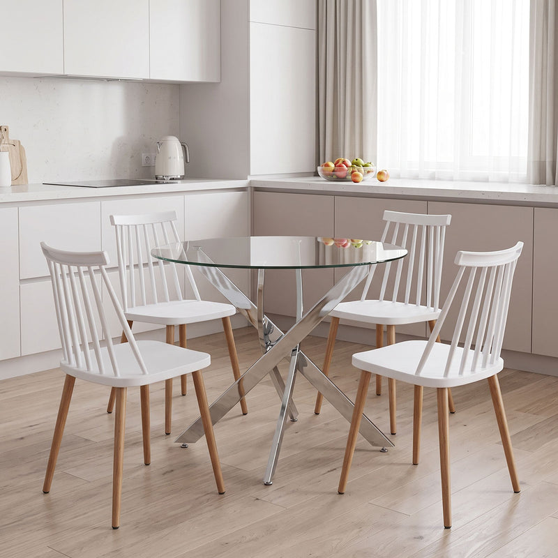 Set masa si scaune Dining, Sticla, Alb, D100x75 cm