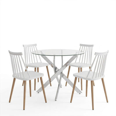 Set masa si scaune Dining, Sticla, Alb, D100x75 cm, imagine ambient