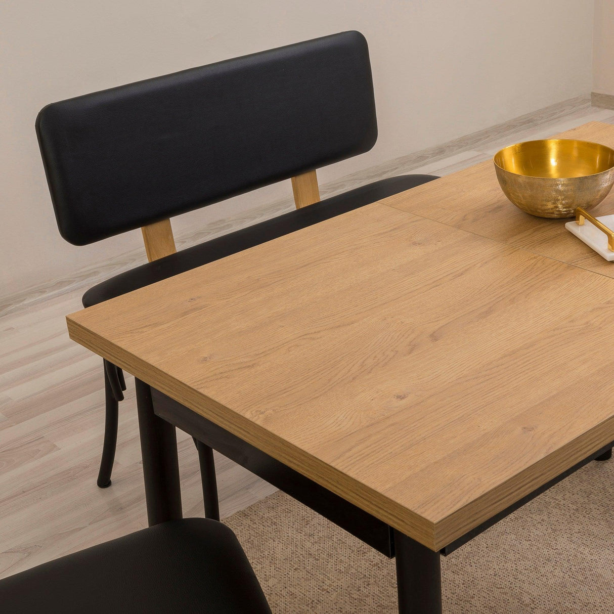 Set masă și scaune extensibile (4 bucăți) OLİVER SBT WHİTE KARİNA-Table & Chairs Set 11, Negru, 77x75x120 cm