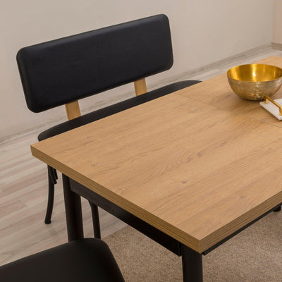 Set masă și scaune extensibile (4 bucăți) OLİVER SBT WHİTE KARİNA-Table & Chairs Set 11, Negru, 77x75x120 cm