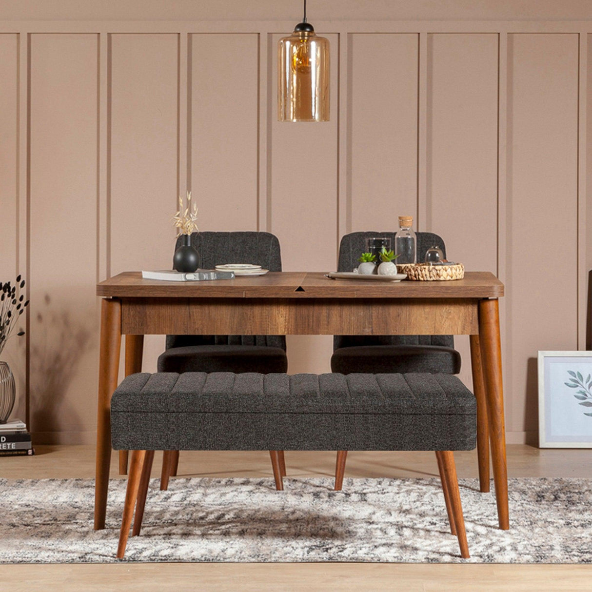 Set masă și scaune extensibile (4 bucăți) Vina 0701 - 3 -
Anthracite,
Atlantic Extendable Dining Table & Chairs Set 13, Nuc, 77x75x120 cm