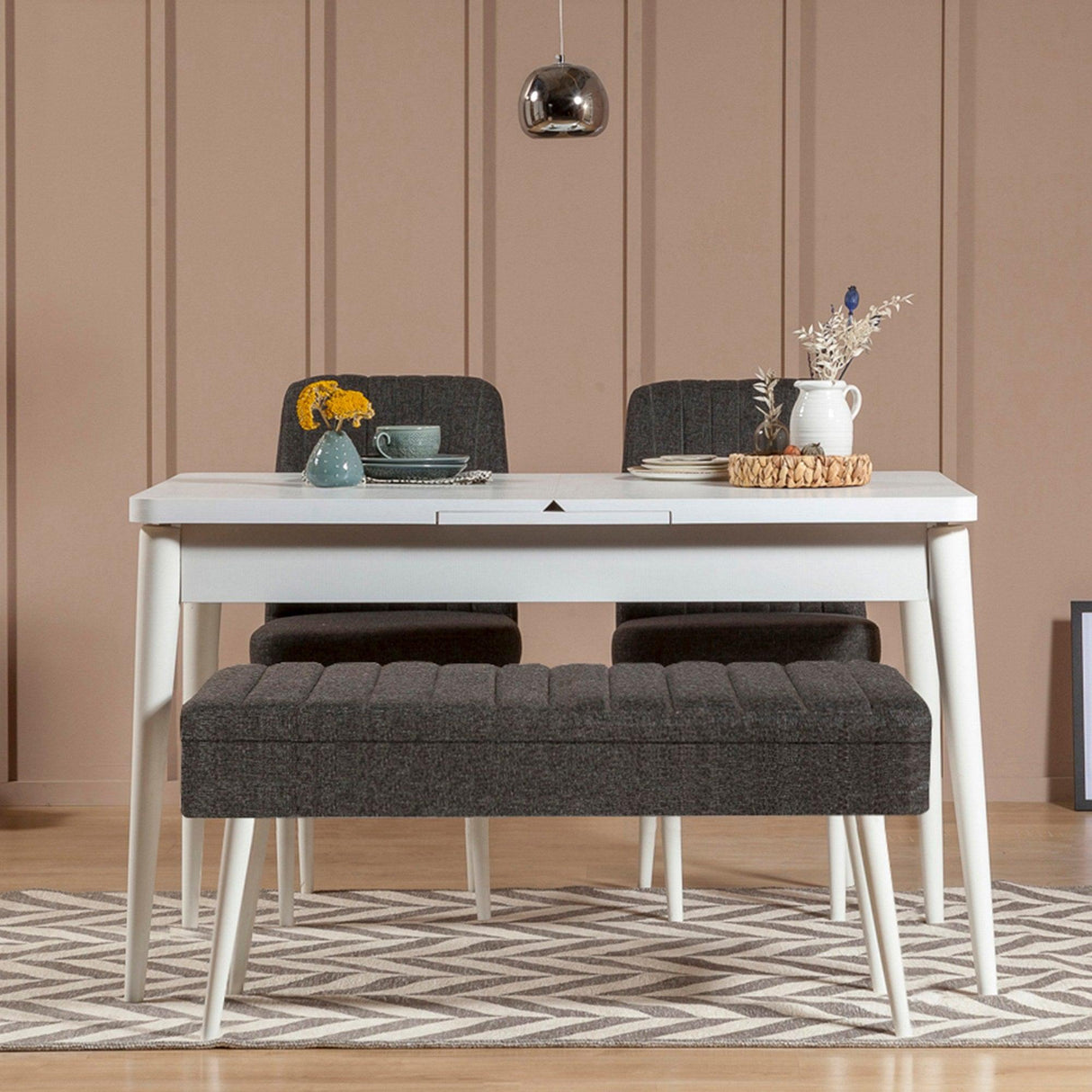 Set masă și scaune extensibile (4 bucăți) Vina 0701 - 3 -
Anthracite,
Atlantic Extendable Dining Table & Chairs Set 14, Alb, 77x75x120 cm