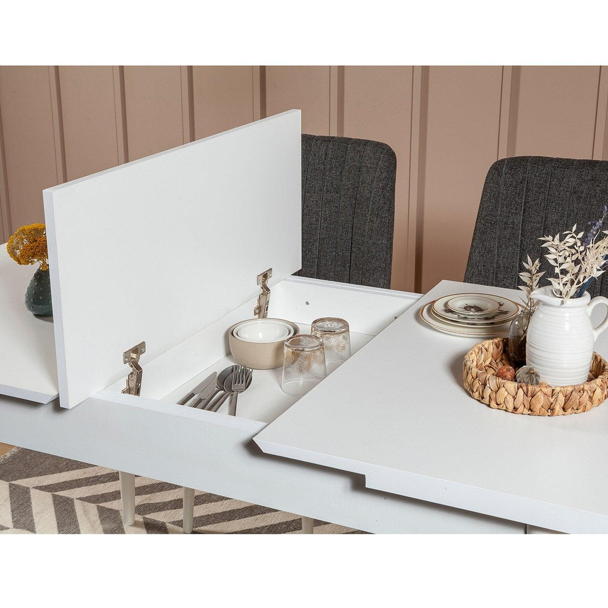 Set masă și scaune extensibile (4 bucăți) Vina 0701 - 3 -
Anthracite,
Atlantic Extendable Dining Table & Chairs Set 14, Alb, 77x75x120 cm