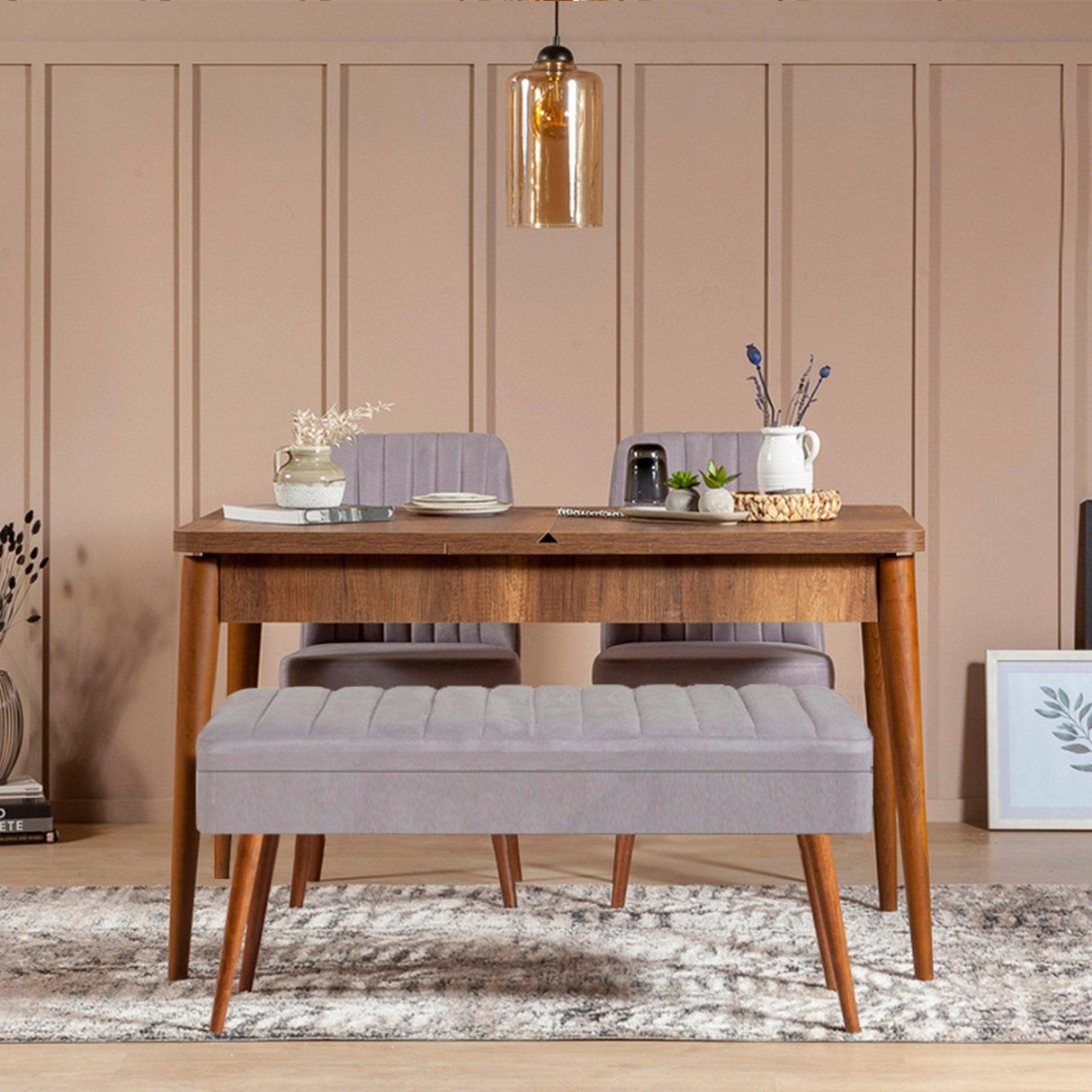 Set masă și scaune extensibile (4 bucăți) Vina 0701 - 3 -
Anthracite,
Atlantic Extendable Dining Table & Chairs Set 4, Nuc, 77x75x120 cm