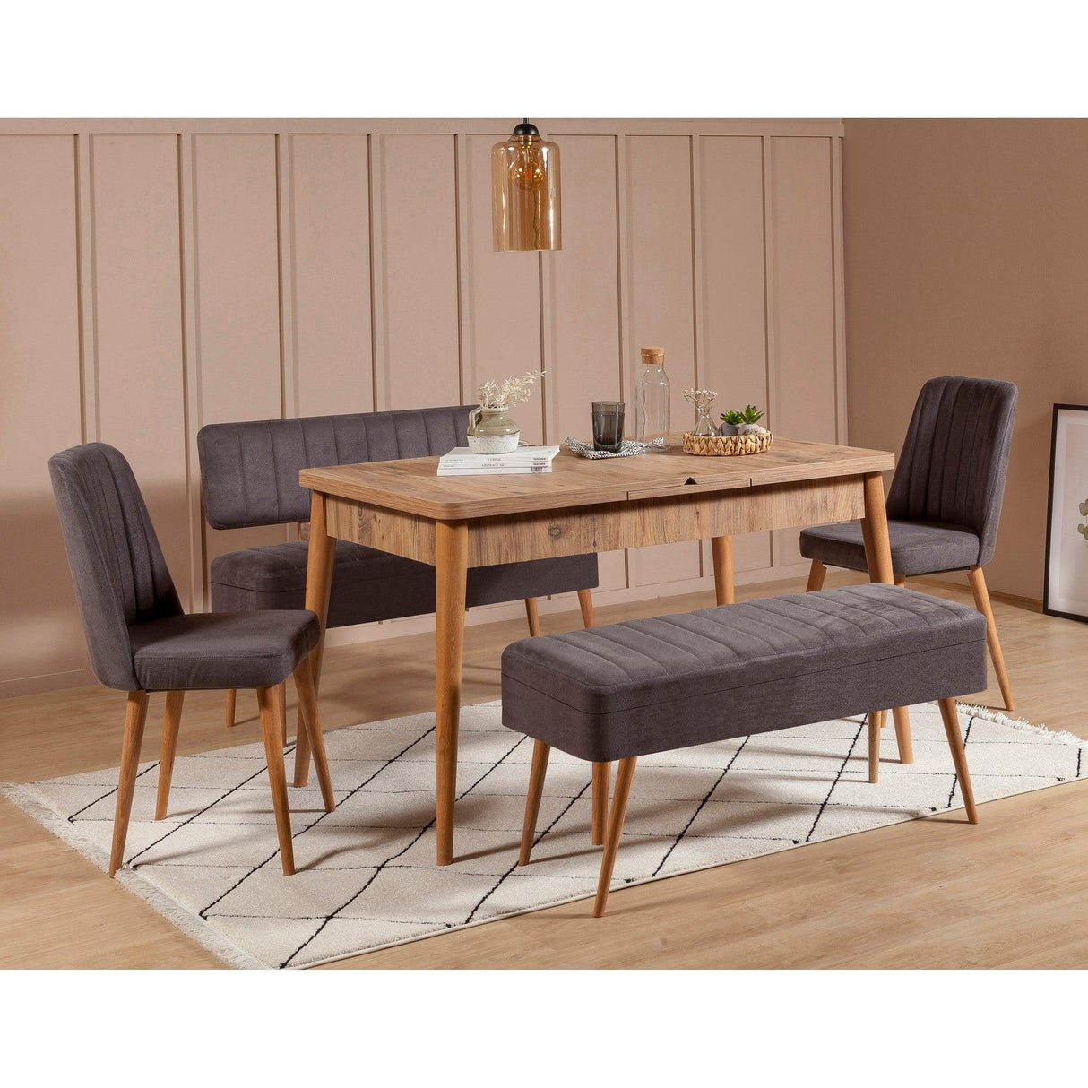 Set masă și scaune extensibile (5 bucăți) Vina 0701 - 4 -
Anthracite,
Atlantic Extendable Dining Table & Chairs Set 1, Stejar, 77x75x120 cm