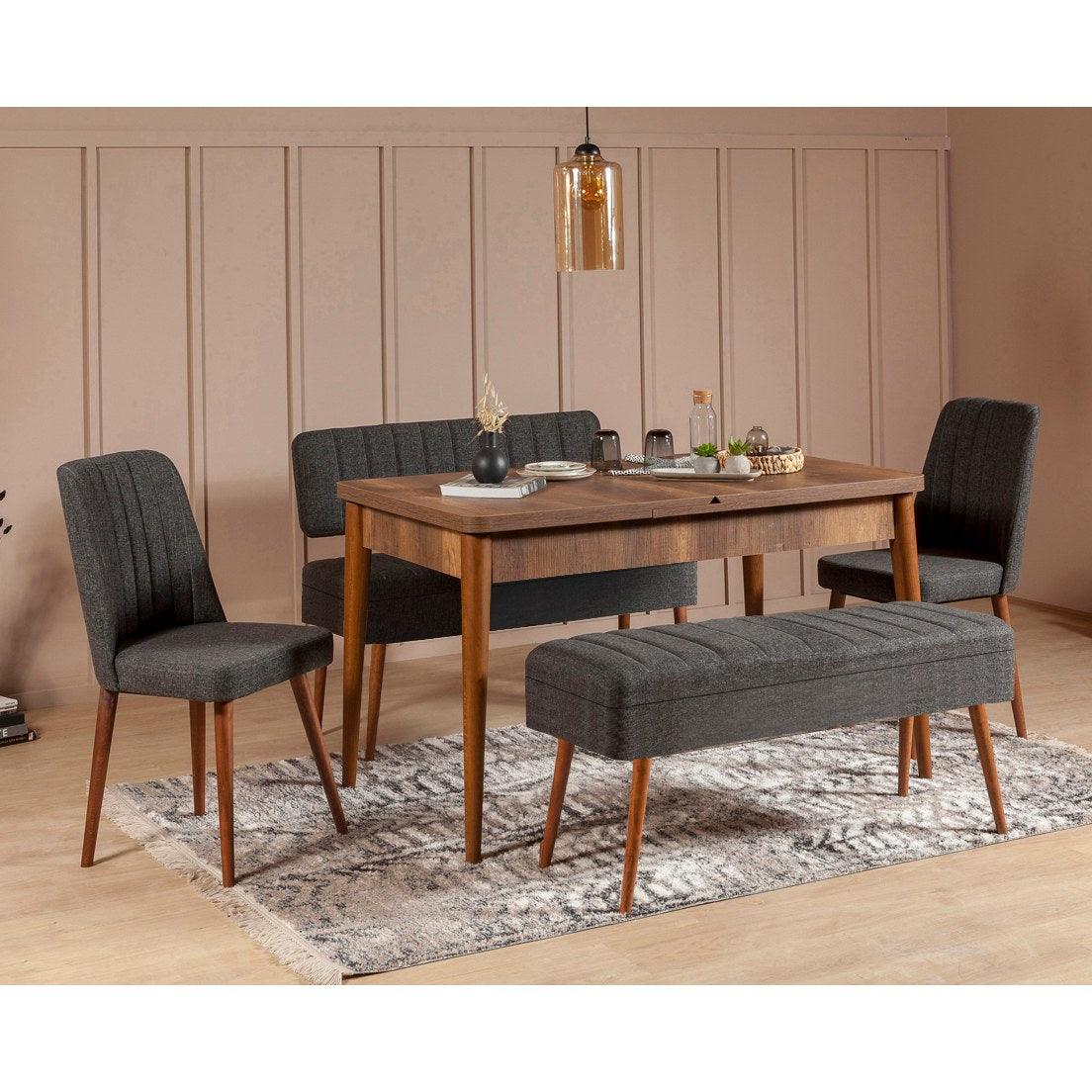 Set masă și scaune extensibile (5 bucăți) Vina 0701 - 4 -
Anthracite,
Atlantic Extendable Dining Table & Chairs Set 13, Nuc, 77x75x120 cm