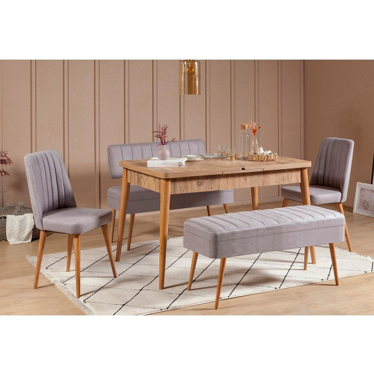 Set masă și scaune extensibile (5 bucăți) Vina 0701 - 4 -
Anthracite,
Atlantic Extendable Dining Table & Chairs Set 3, Stejar, 77x75x120 cm