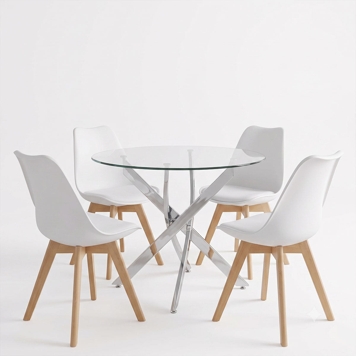 Set masa si scaune Gaston dining, Sticla, D80x75 cm - Alb