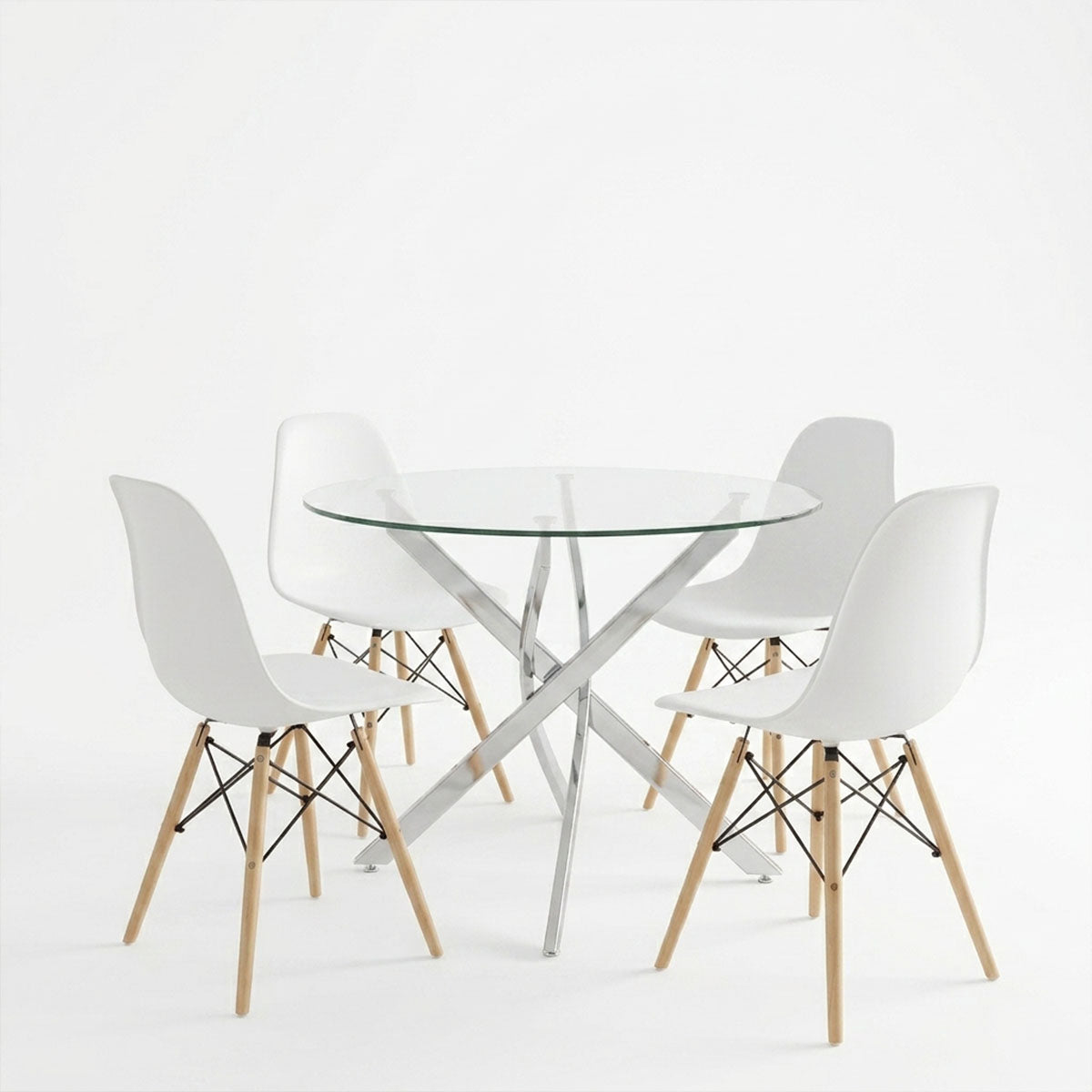 Set masa si scaune Julita dining, Sticla, Alb, D80x75 cm