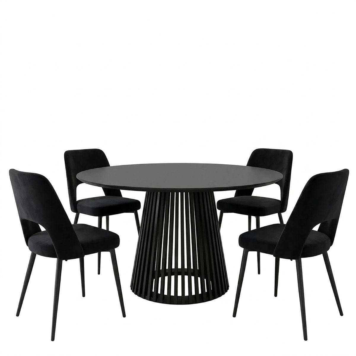 Set masa si scaune Murde Chairs Black, MDF, Negru, D120x75 cm
