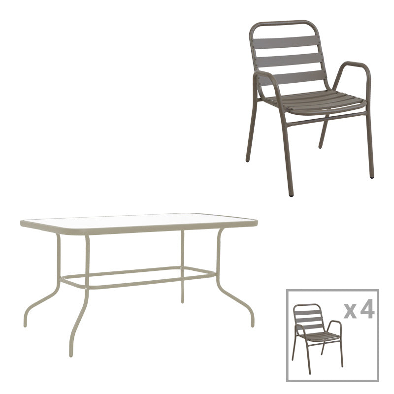mobilier de gradina Set masă și scaune Valor-Sussie, metal, finisaj șampanie, 110x60x70 cm