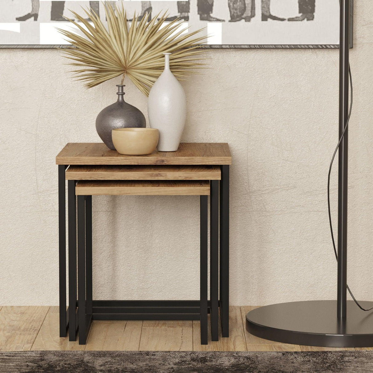 Set Masute de Cafea Birkan, Stejar, 40 x 42 x 40 cm